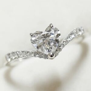 14k White Gold Over Sterling Silver Fancy Heart Accent V Dip Diamond Ring s 6